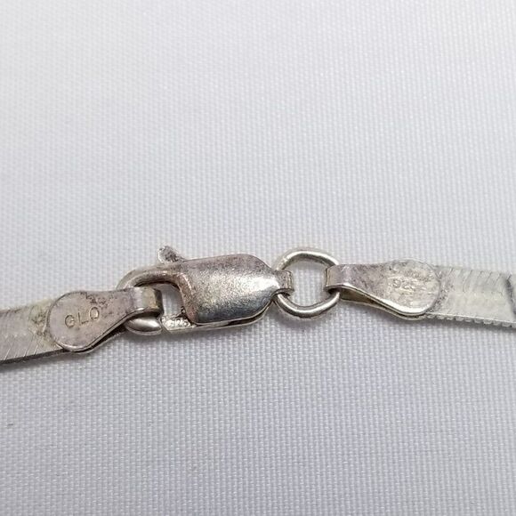 Vintage Sterling Silver Herringbone Flat Chain Necklace, Signed GLO, Estate - Picture 4 of 8